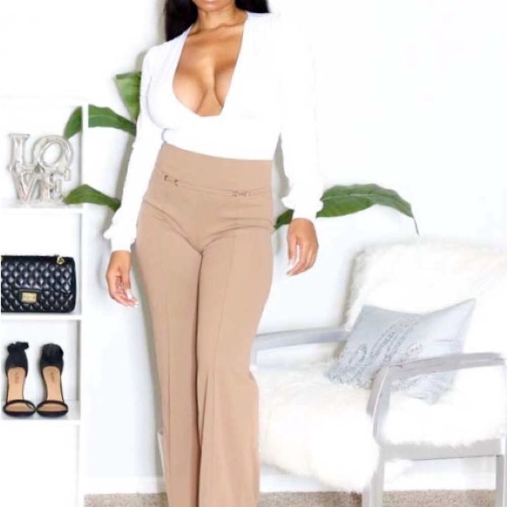 High-Waist Wide-Leg Pants in Taupe